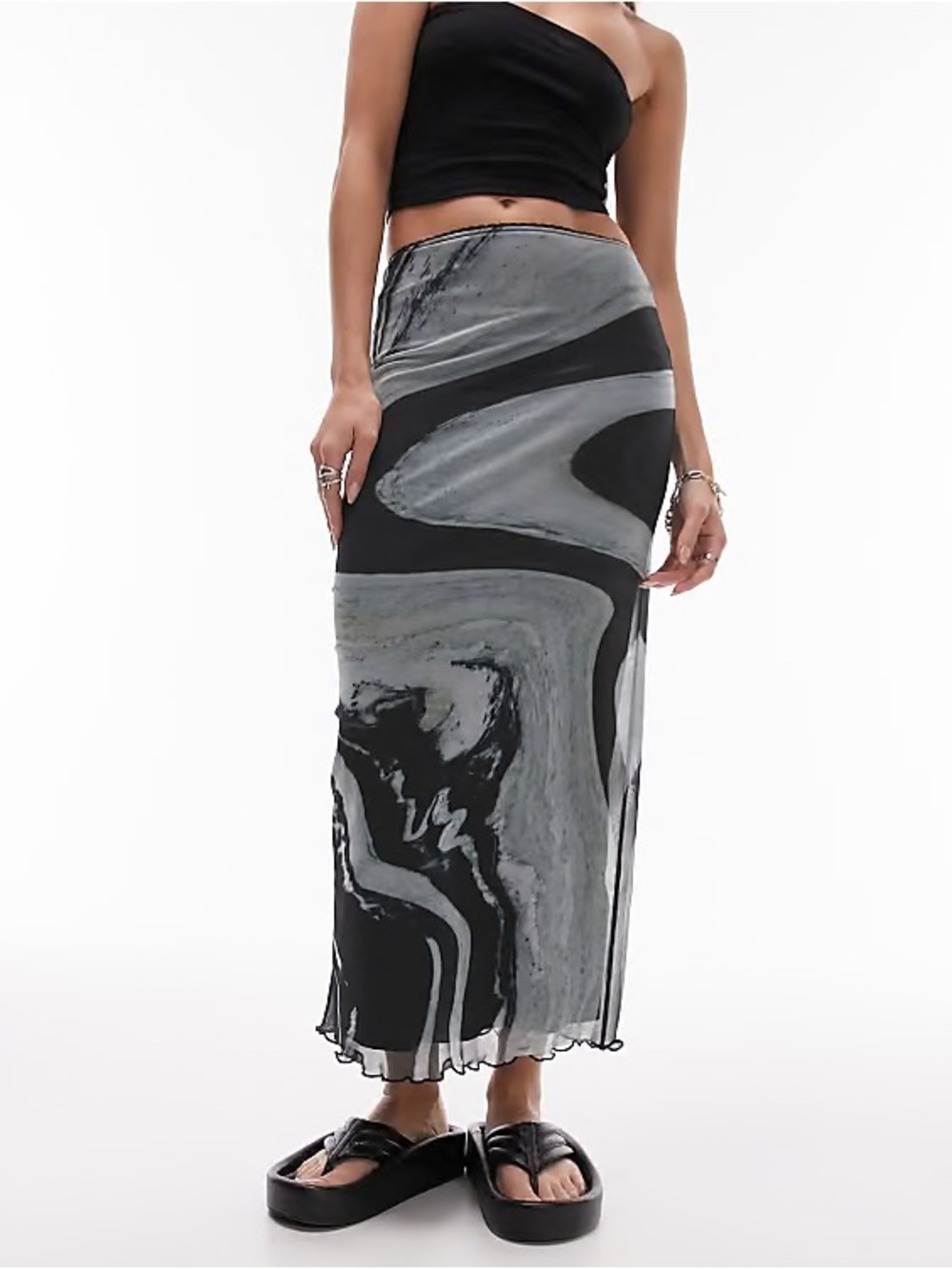 Topshop midi skirt marble placement monochrome print - size 4